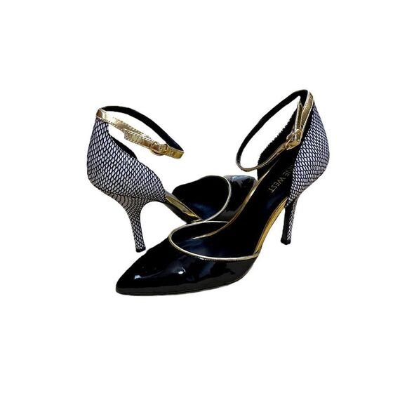 🌟75% OFF🌟NEW🌟 Nine West Glossy Black Leather Heels Size 7.5 - Picture 1 of 4